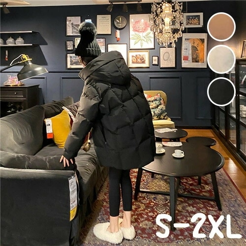 中綿コート 大きいサイズ アウター コート 着痩せ 長袖 暖かい 防寒 フード付き ミモレ丈 冬服 前開き 無地 洗濯可 かわいい おしゃれ