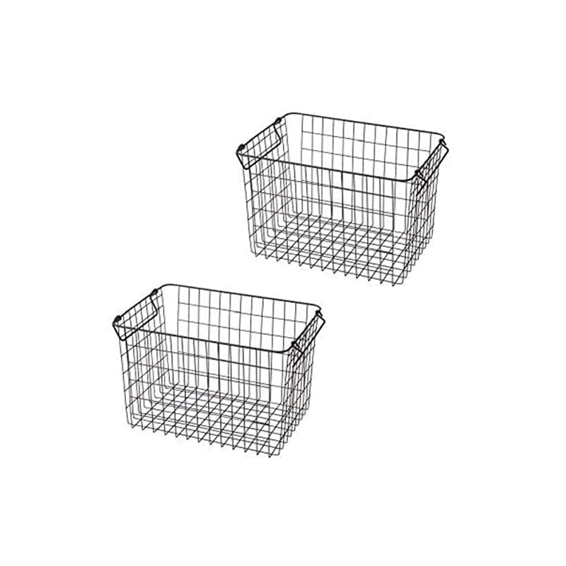 【即納】山善 ワイヤー バスケット 幅37奥行26高さ24cm ふつうタイプ 積み重ねOK ブラック 2個組 RWB-322(BK)*2