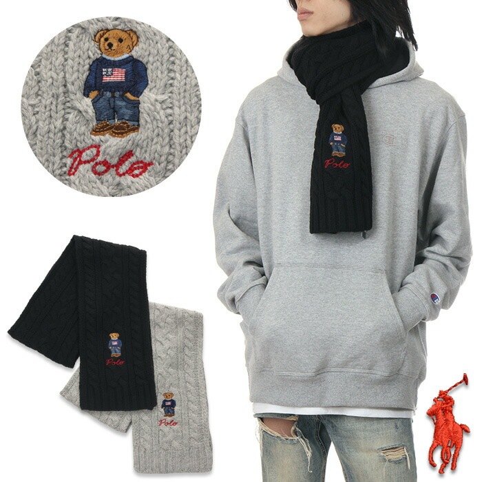 ラルフローレン マフラー メンズ レディース キッズ ポロベアー POLO RALPH LAUREN Recyecled Cable Bear Scarf ベア 熊 ウール ニット ロング ユニセック