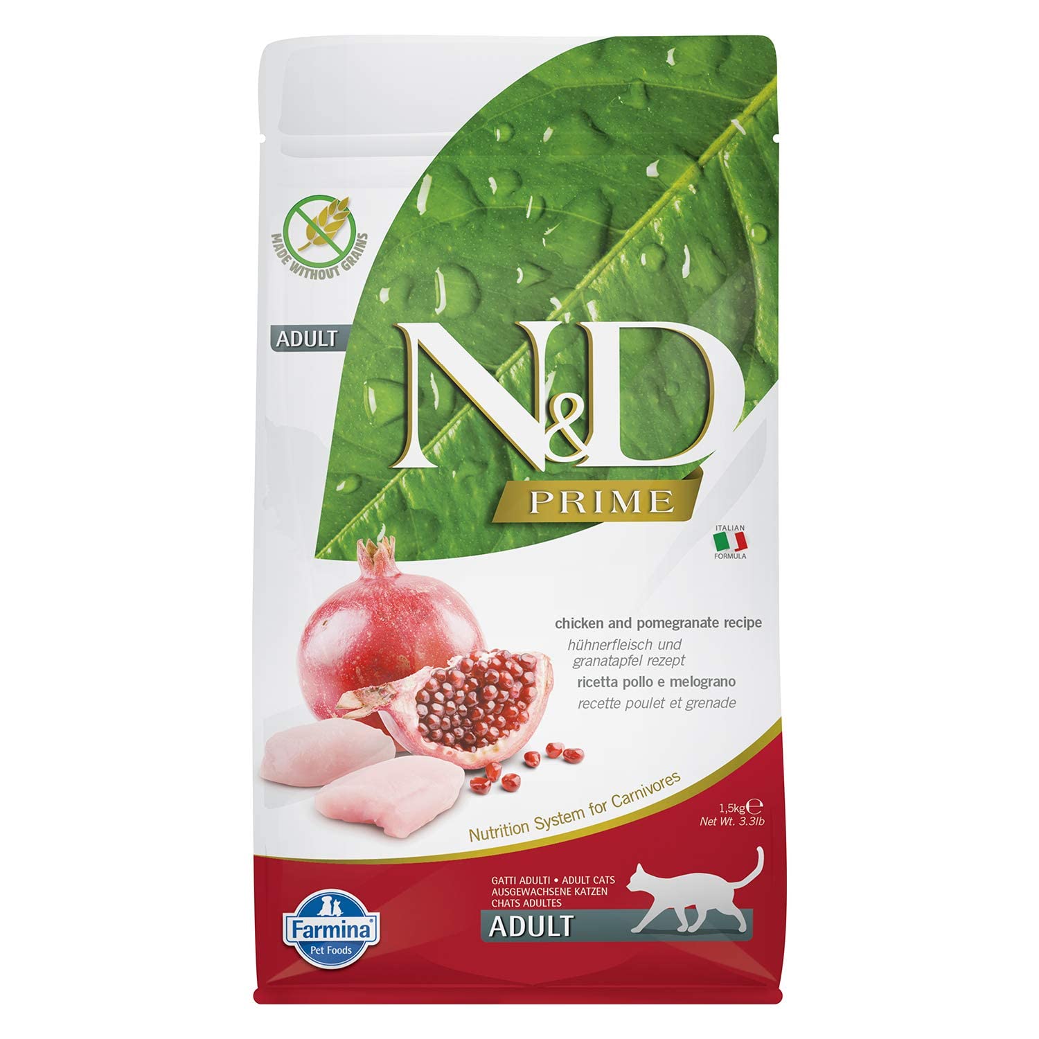 N&D プライム キャットフード グレインフリー チキン（ザクロ入り）成猫用 1.5 全猫種用 ファルミナ 人工保存料無添加