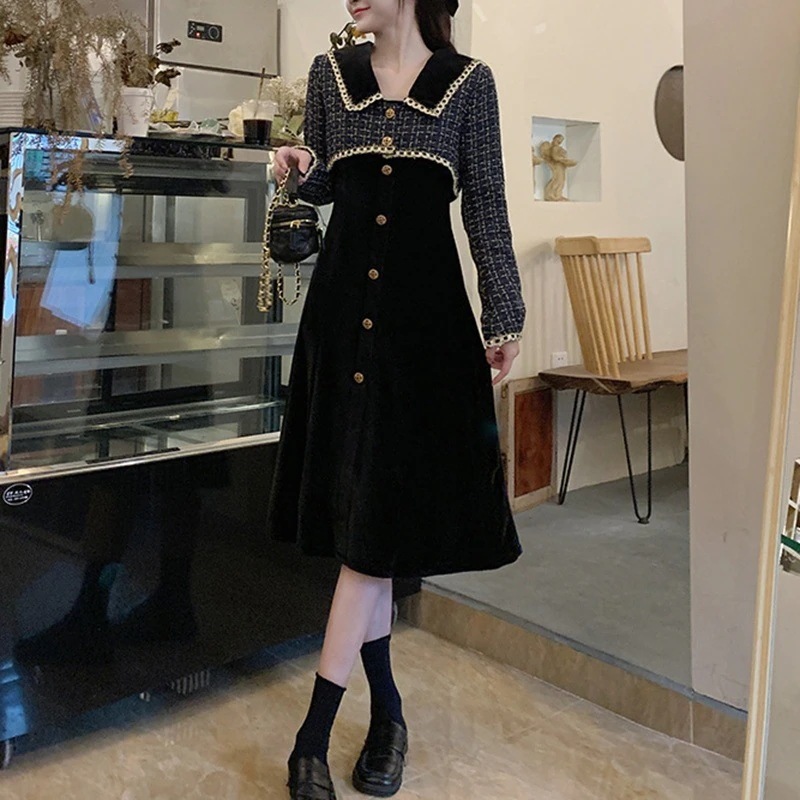 ハイエンドのカスタマイズ-ニットドレススーツ小さな香りのレトロスタイル痩身セレブスタイル軽やかで大人のスタイル見事なセータースカート2点セット