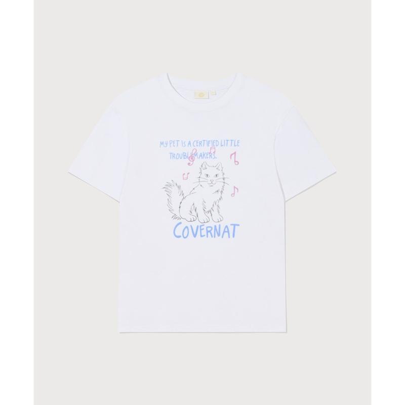 ウーマン オーバーフィット キャット グラフィック Tシャツ ホワイト CO2602ST77 WH