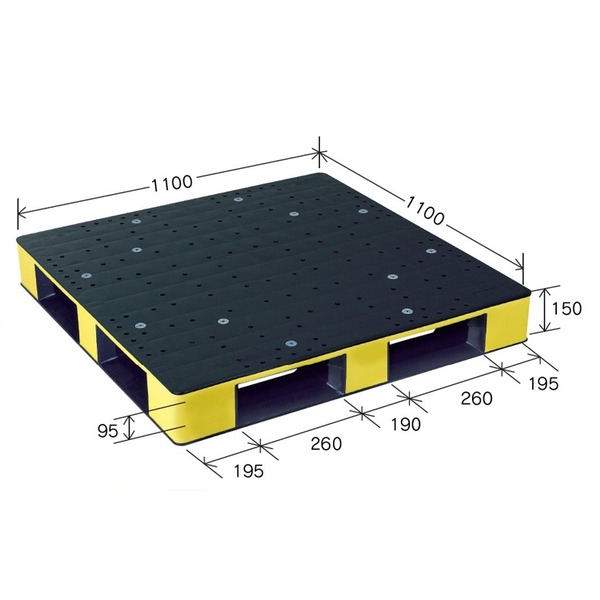カラープラスチックパレット/物流資材 (1100×1100mm ブラック/イエロー) 片面使用 HB-D4・1111SC 岐阜プラスチック工業