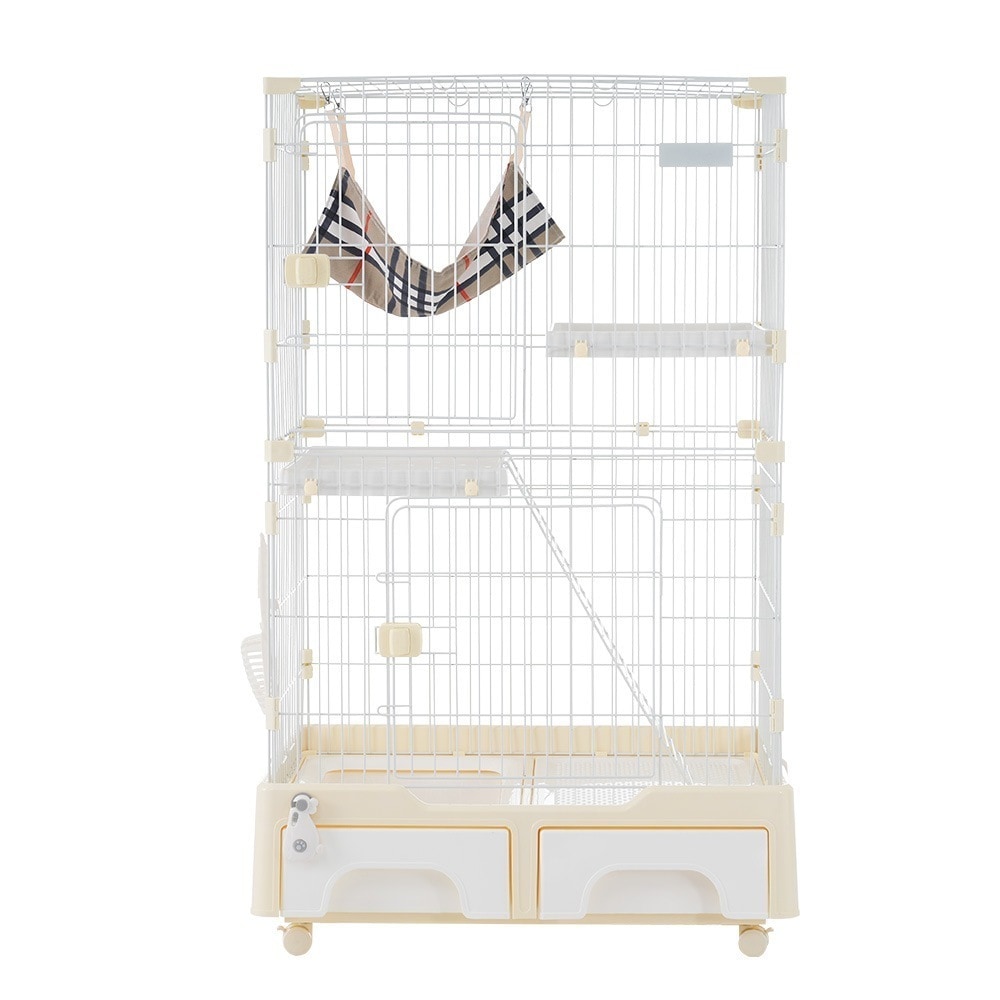 135猫 ケージ キャットケージ 2段 猫トイレ付 キャスター付 ハンモック付 猫ゲージ おしゃれ キャットハウス ネコ ハウス 多段 留守番 保護 脱走防止 多頭飼い 多頭 スチール ペットケージ