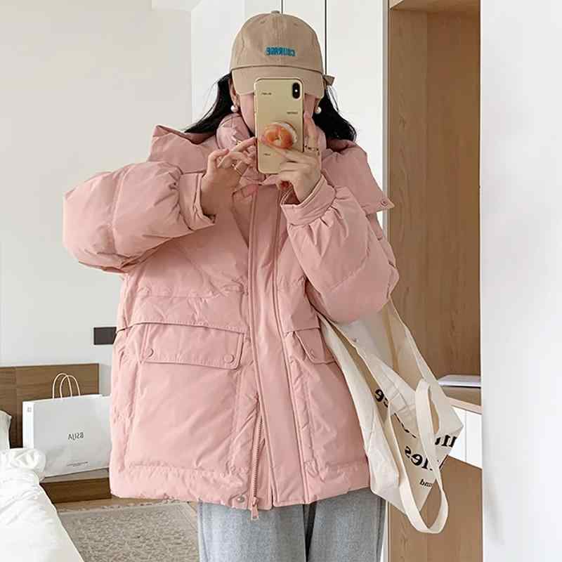 秋冬 コーデ レディース ファッション オシャレ 服 カワイイ シンプル 大人カワイイ 大きいサイズ ダウン ジャケット 韓国スタイル フード付き ホワイトダックダウン 綿 コート