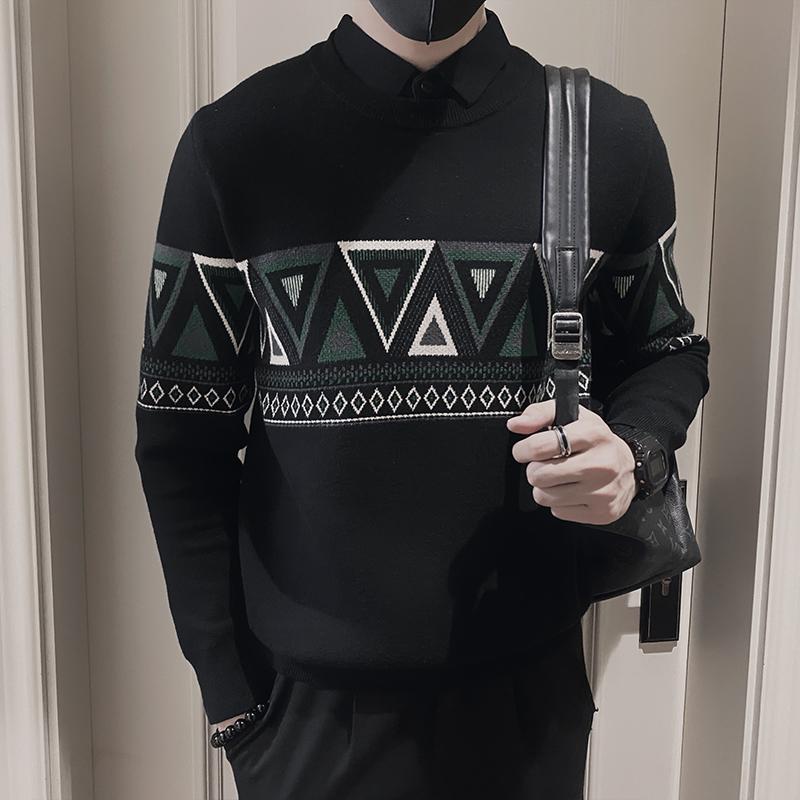 メンズ 服 シンプル ファッション オシャレ 大人 かっこいい 大きいサイズ ストリート 紳士服 シャツ 襟 セーター 秋冬 長袖 インナーウェア フェイク ツーピース