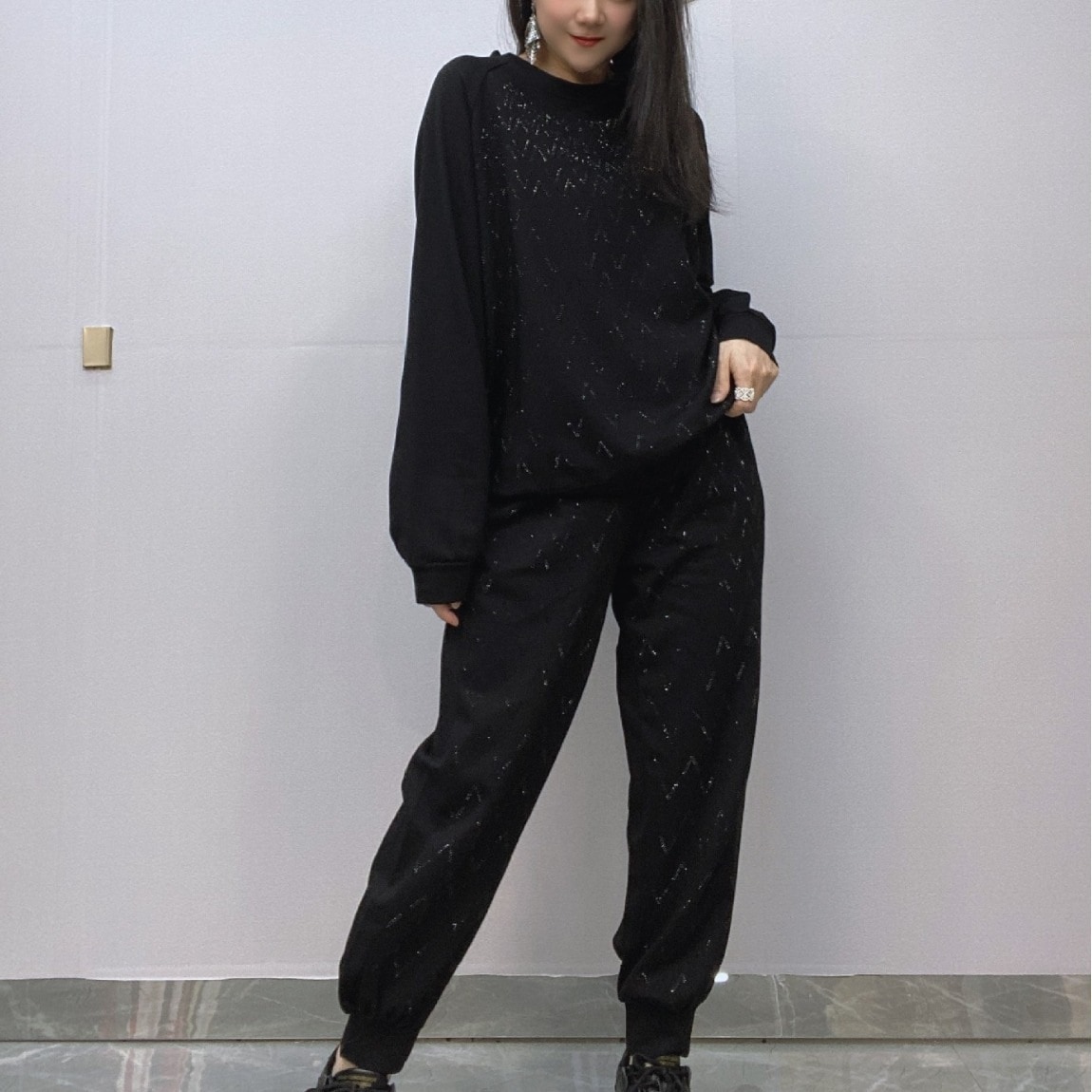 レディーススーツ 大きいサイズ 秋スーツ 重工ホットダイヤ 長袖長ズボン トレーナー レディース 2点セット