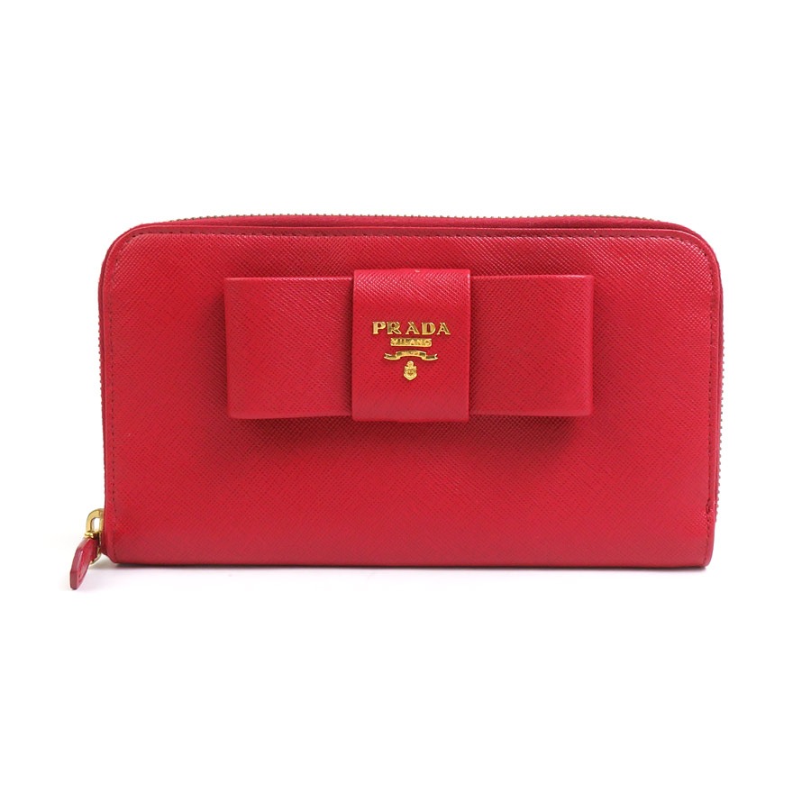 プラダ PRADA ラウンドファスナー長財布 レザー レッド レディース h30863a