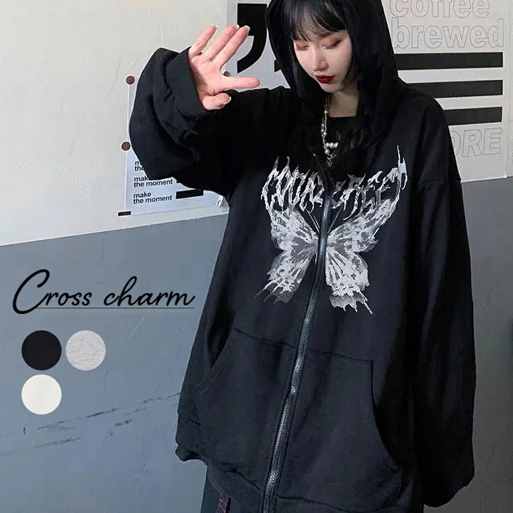 パーカー レディース スウェット トレーナー 韓国ファッション 大きいサイズ トップス ビッグパーカー 秋 冬 ビックシルエット おしゃれ 無地 オルチャンファッション 韓国服 ジップアップ アウター