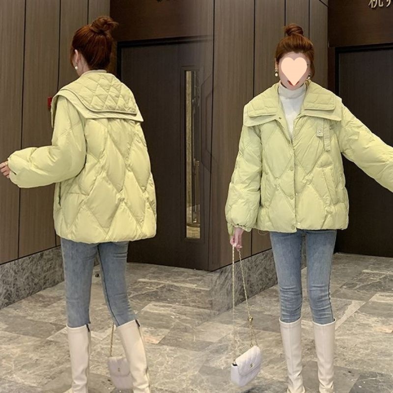 マリンネックダウンジャケット女性のゆったりとしたデザイン感小衆ファッション洋気潮女