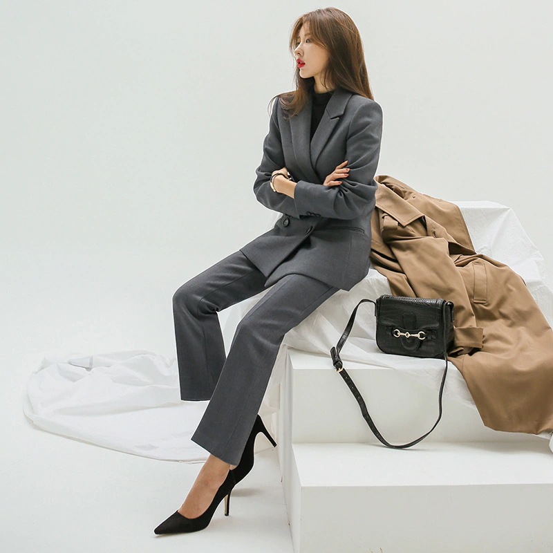 スーツ セット 春トレンチコート 小さなスーツクロップドパンツツーピースファッションスーツスーツ