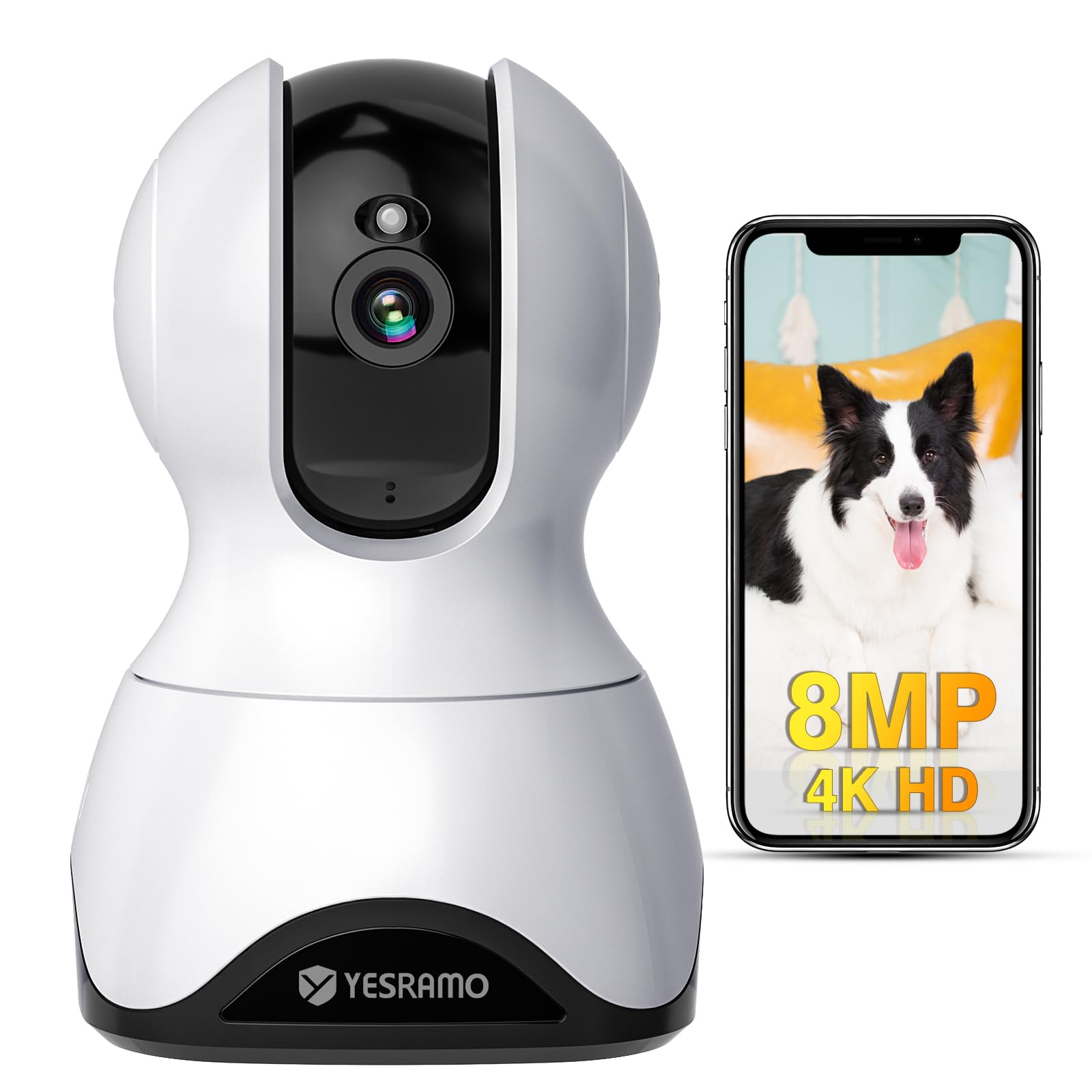 YESRAMO 800万画素2G/5GWiFi両対応 ペットカメラ 4K画質 ネットワークカメラ 安定信号 室内監視カメラ ベビー ペット 高齢者向けの見守りカメラ 留守番 24時間全日録画 ベビー