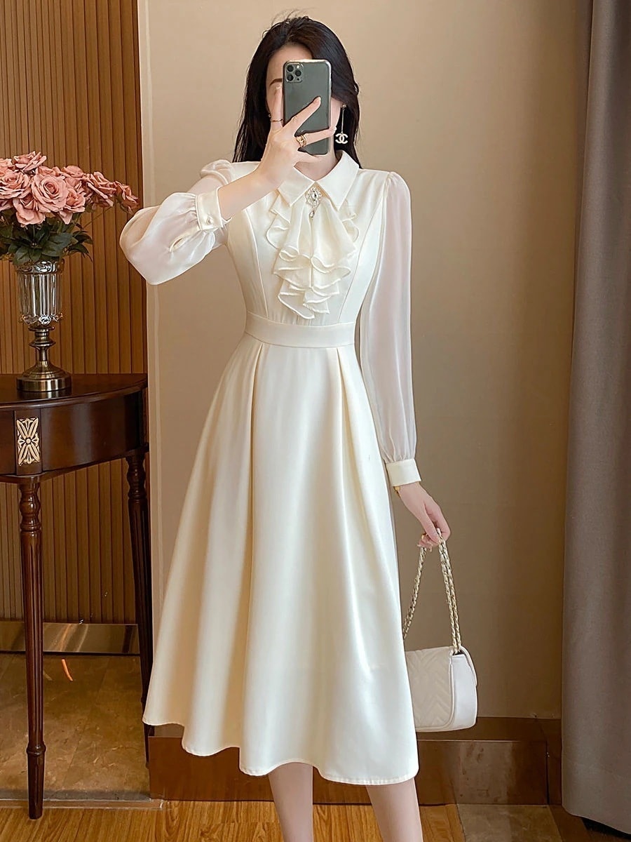 人气作シャツワンピース韓国ファッションレディースおしゃれかわいいカジュアルお長袖スリムAラインワンピースOL通勤ウエストワンピース 5,523円