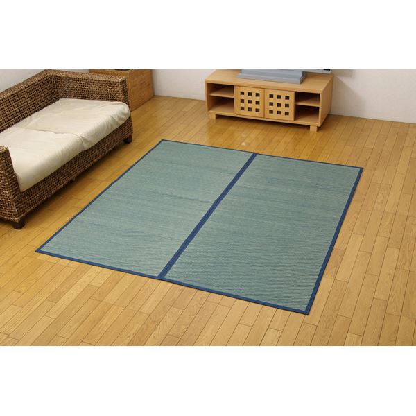 い草 花ござ/ラグマット (ブルー 江戸間4.5畳 約261×261cm) 裏:不織布 防傷 抗菌・防臭効果 調湿機能 (リビング)