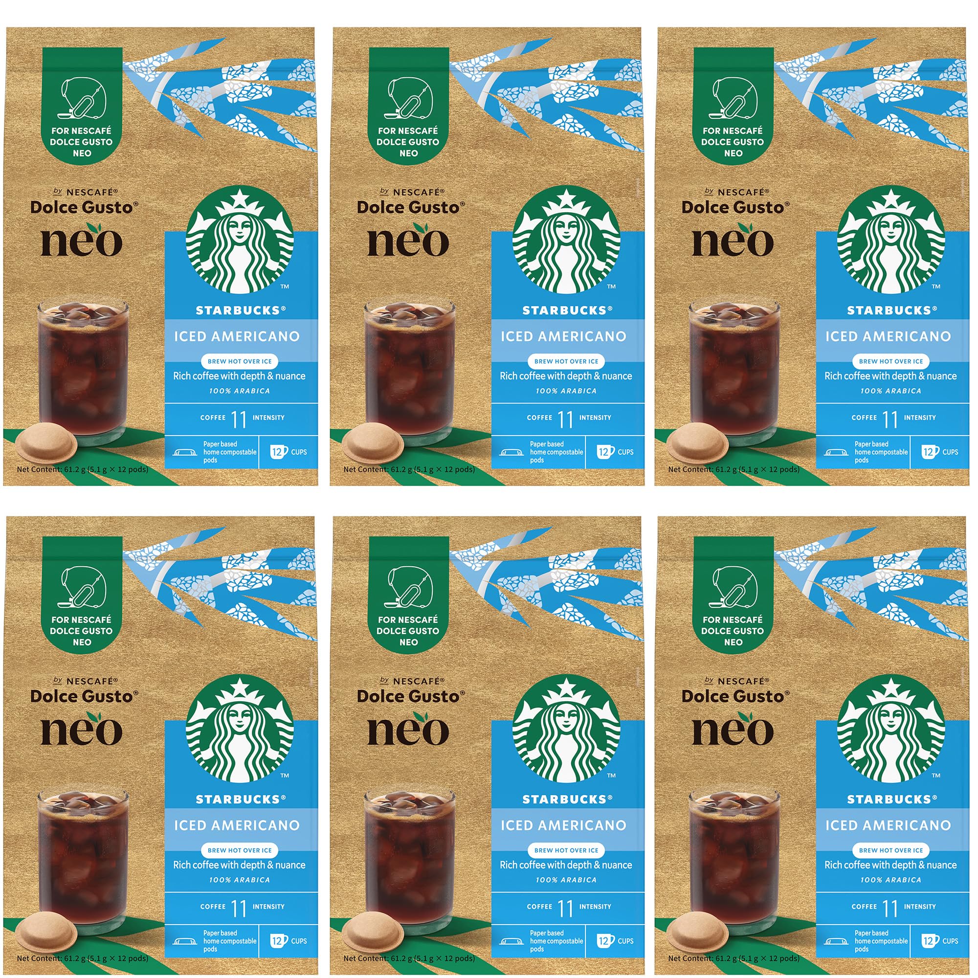 ネスカフェ ドルチェ グスト ネオ専用 スターバックス アイス アメリカーノ 12P×6袋,紙製コーヒーポッド,ブラックコーヒー,レギュラーコーヒー,アメリカーノ スタイル抽出(約200ml 氷約1