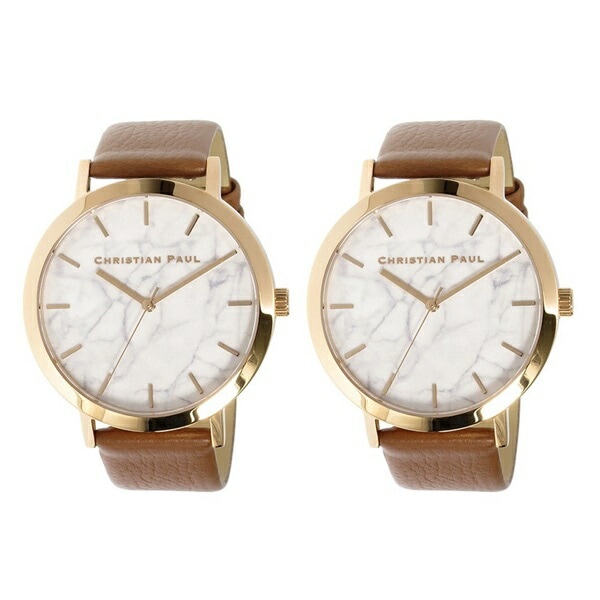 【無料特典付き！】クリスチャンポール 時計 ペアウォッチ 43mm ホワイトマーブル 大理石柄 ブラウン 天然皮革 MR-06MR-06 誕生日プレゼント ポイント消化