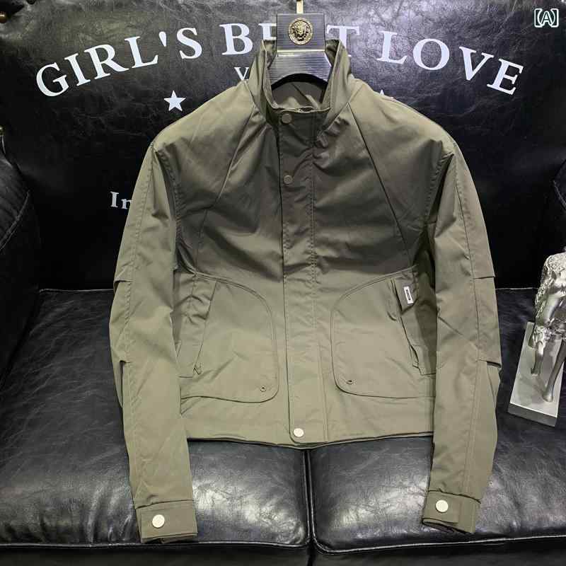 メンズ ファッション ソリッドカラー ジャケット 春 トレンド インダストリアル フィット スタンドカラー カジュアル ジャケット 紳士服