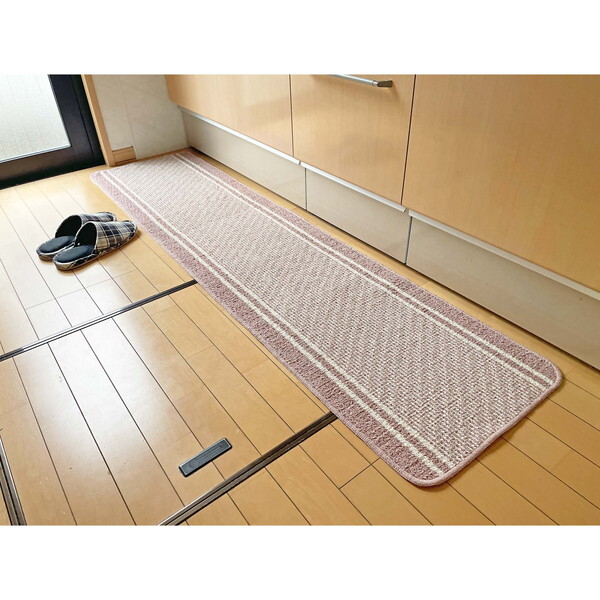 マルナカ 6447 日本製キッチンマット コットンライン 45×180cm ピンク メーカー直送