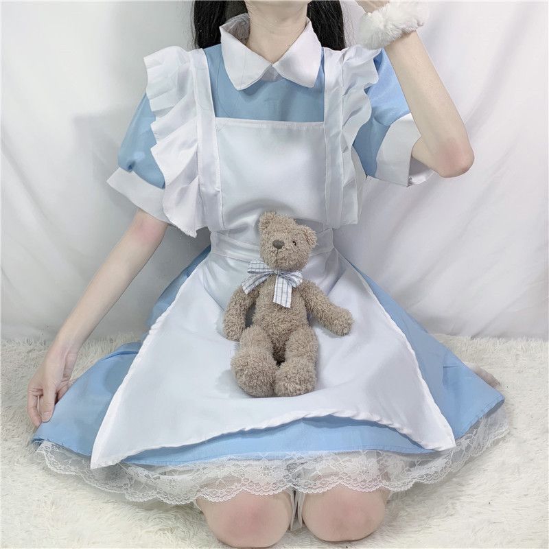 ハロウィーンコスプレブルーアリス夢遊病ワンダーランド少女ローリかわいいメイド服ワンピースセット