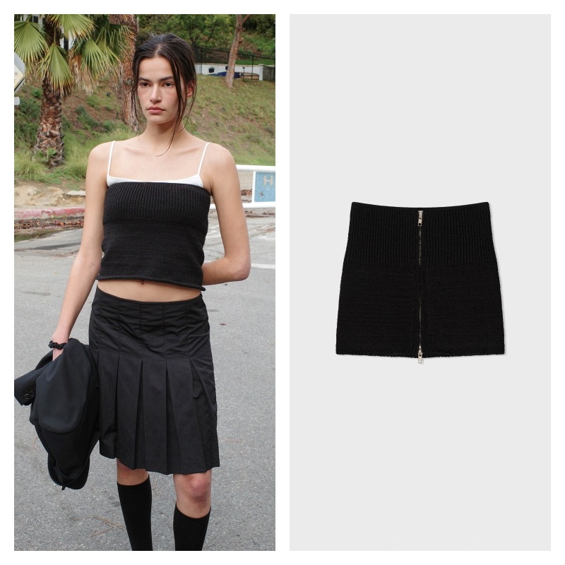 【LOW CLASSIC】 COTTON ZIP-UP MINI TOP : BLACK