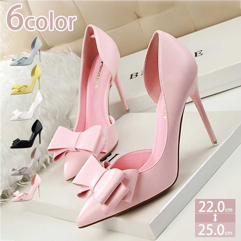 500円OFFクーポン ハイヒール ピンヒール ヒールパンプス リボン ポインテッド かわいい 高め ヒール 結婚式 オフィス 通勤 パーティー シンプル ベーシック 定番 美脚 フォーマル オフィス 6,115円