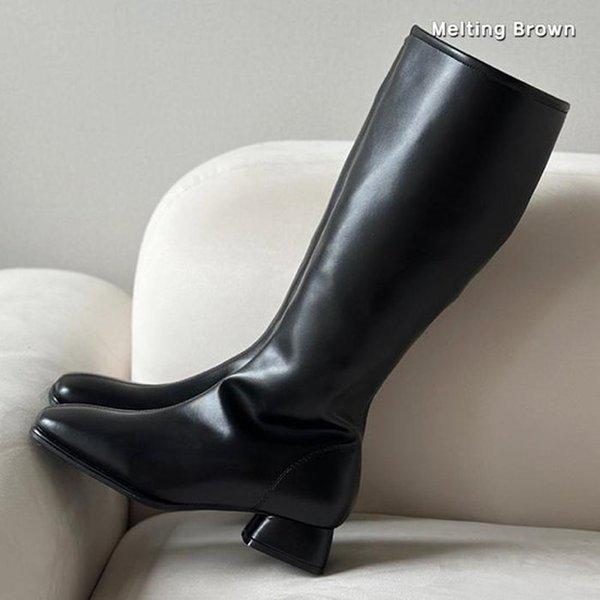 女性ジップアップブーツ スクエアトゥ ロングブーツ MT51