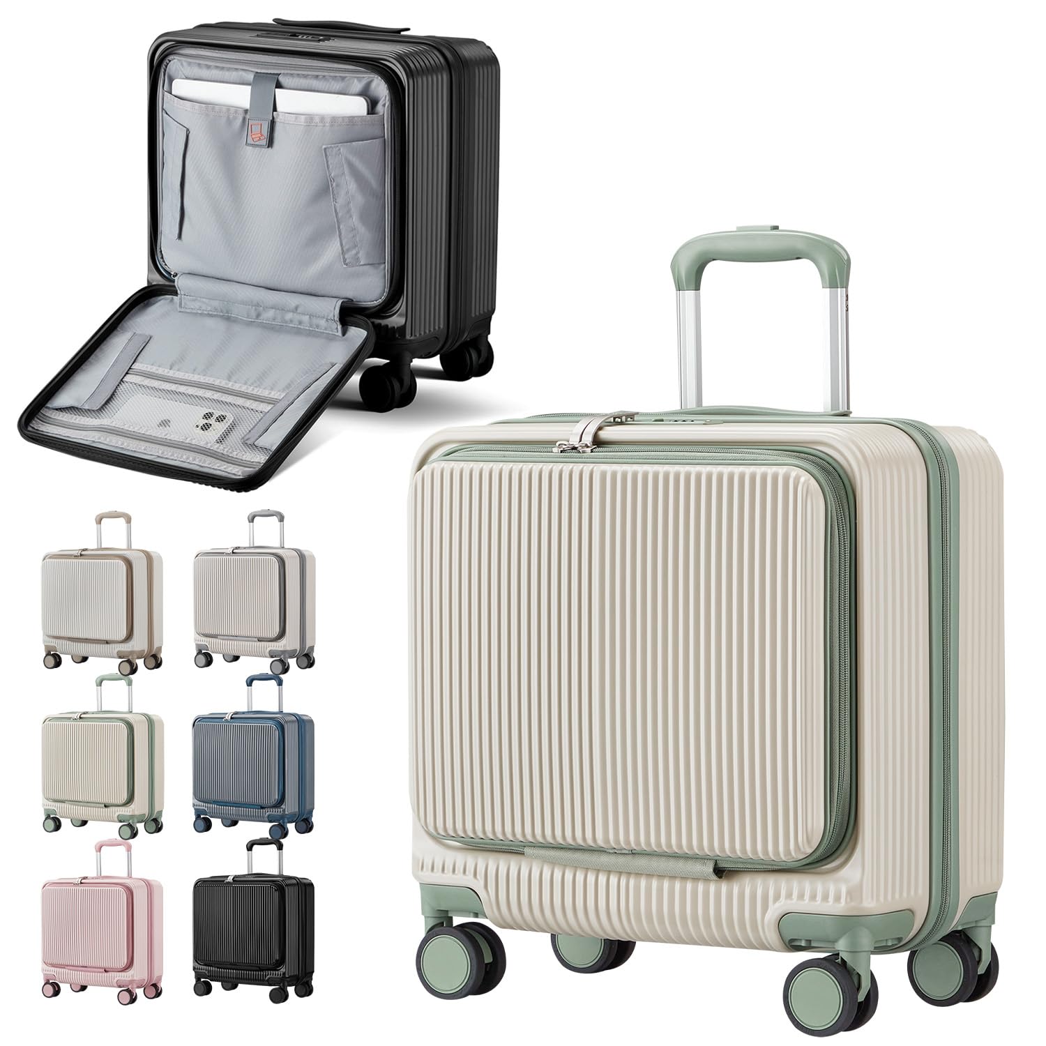 [RBOOM] 前開き＆荷物出し入れラクラクコンパクト バイカラーデザイン スーツケース 機内持ち込み可 拡張機能付き キャリーケース SS/Sサイズ フロントオープン 軽量 静音 360度キャ