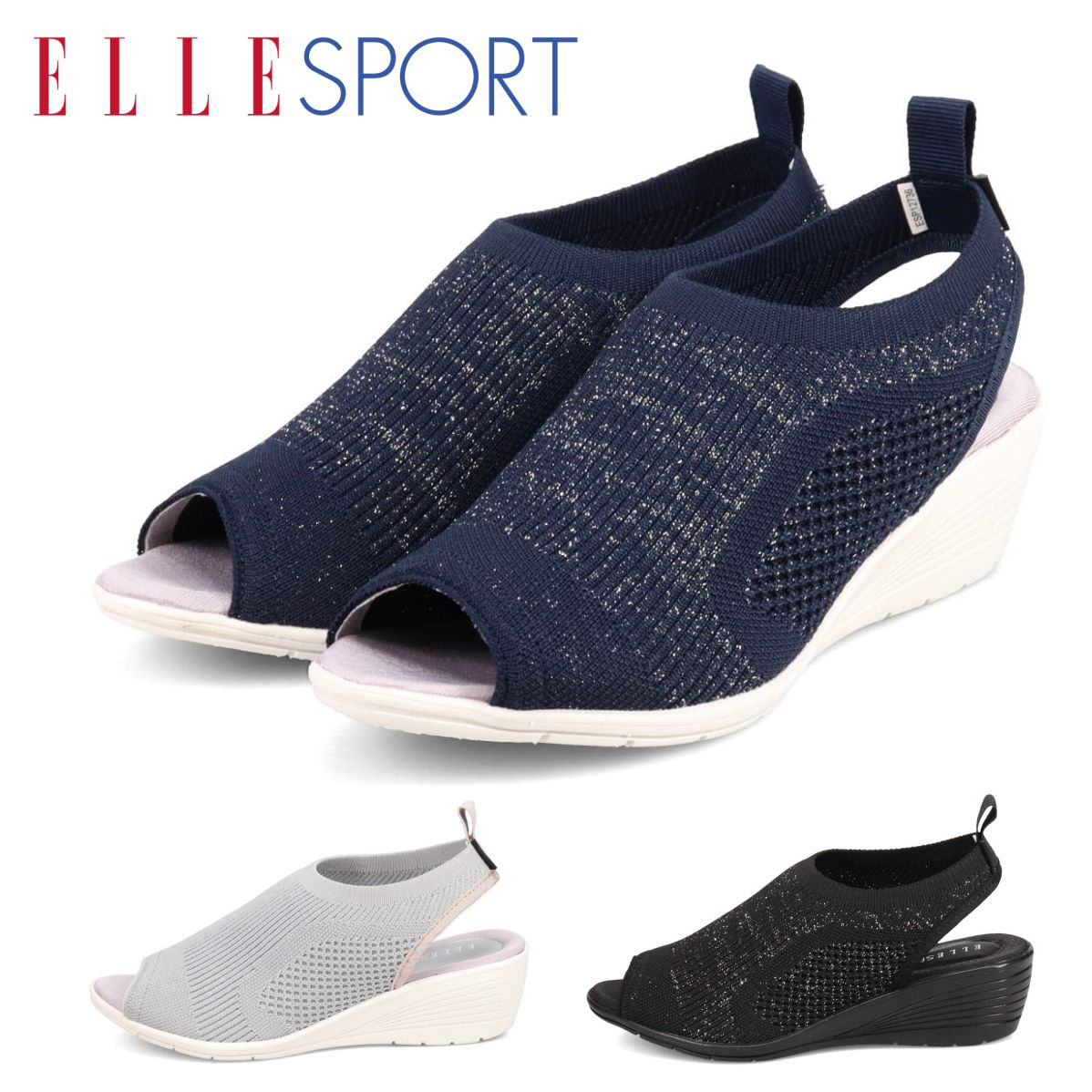 エル スポーツ ELLESPORT レディース サンダル ESP12736 ウェッジソール バックベルト ニット 12736