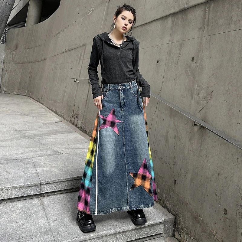 ドッキングスカート デニムドッキング ロングスカート タトゥー レディース デニムスカート 関連商品購入可能