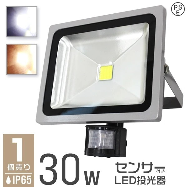 LED投光器 超薄型 人感センサー搭載 30W 昼光色 6000K 3mコード 広角120 IP65 センサーライト 作業灯 防犯灯 集魚灯 ワークライト LEDライト 駐車場灯 玄関ライト