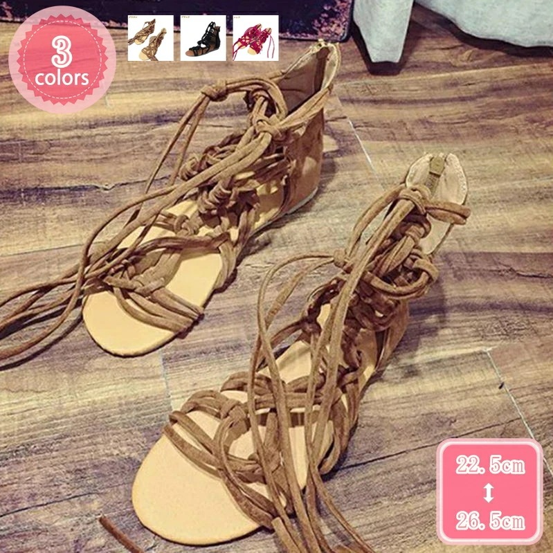 300円OFFクーポン グラディエーターサンダル レディース 靴 ぺたんこ レースアップ 歩きやすい サンダル ファスナー 履きやすい クロスベルト フラットシューズ 走れる 疲れにくい リゾート 旅