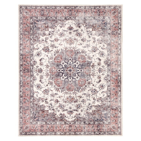 240627024 アンティーク絨毯風プリントラグ カメオ 230×330 ピンク メーカー直送