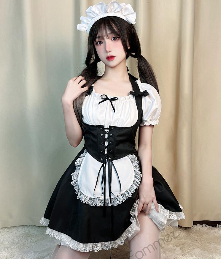 セクシーメイド服 大人用コスチューム 半袖メイド服 メイドコスプレ ハロウィン衣装 ワンピース+エプロン+髪飾り ウェイトレスコスプレ メイド喫茶 萌え 舞台衣装 イベント 学園祭 キャラクター 仮装