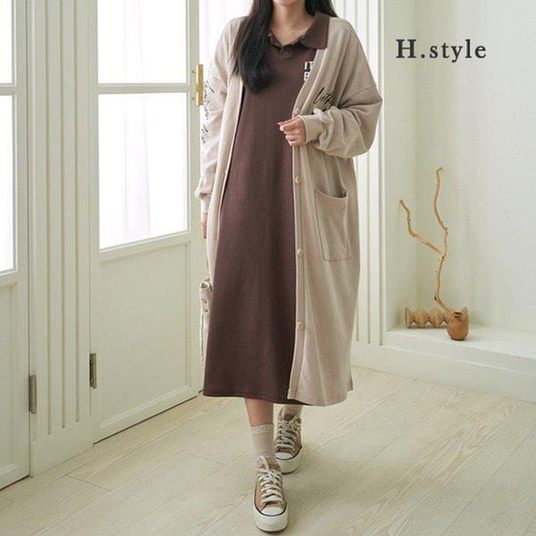 HスタイルPSレタリングカーディガン/秋/大きいサイズ/ルーズフィット/カーディガン/アウター/ジップアップ