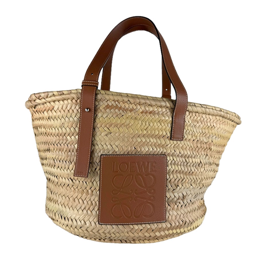 ロエベ LOEWE ハンドバッグ バスケットバッグ ラフィア/レザー ナチュラル/ブラウン シルバー レディース z10003
