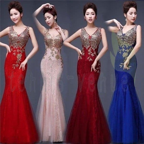 レディース フォーマルドレス ロング丈 膝丈マーメイド 8色 ノースリーブ 豪華 体型カバー 着痩せ 上品 気質優雅 20代 30代 40代 結婚式 二次会 演奏会