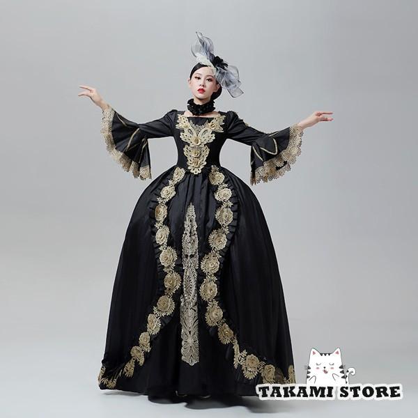 【即納】ロココ 貴族 中世 貴婦人 ドレス 衣装 お姫様 王族服 ジュリエット カラー 演出 ヨーロッパ パーティー ブラック 大人 学園祭 文化祭 コスプレ 撮影
