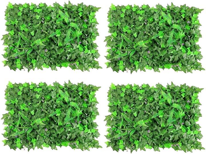 ウォールグリーン アイビー 4枚 セット フェイクグリーン 壁掛け 壁面 マット 大型 観葉植物 リーフグリーン 造花 人工観葉植物 インテリア(アイビーx4, 80cmx120cm)