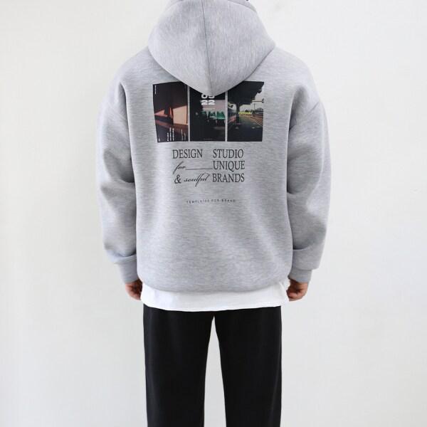 メンズ オーバーフィット ネオプレン スタジオ プリント フード付き スウェットシャツ