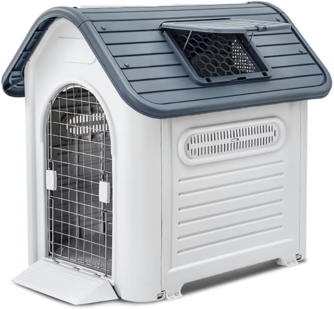 Hidrrdc犬小屋 ペットハウス イヌの小屋 プラスチック 犬小屋 室内用 室外用 小型犬用 中型犬用 大型犬用 天窓付き ドア付き 雨よけ 通気性 軽量 オールシーズン型 四季通用 洗える 錆びな