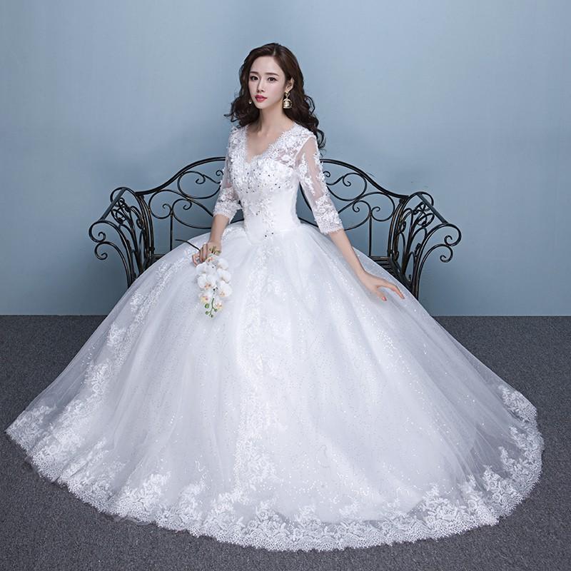 ウエディングドレス 安い 二次会 ウェディングドレス 結婚式 エンパイア 花嫁 プリンセス 披露宴 ロングドレス ブライダル 長袖 シンプルドレス wedding dress