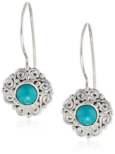 Sterling Silver Turquoise Scroll Design Dangle Earrings