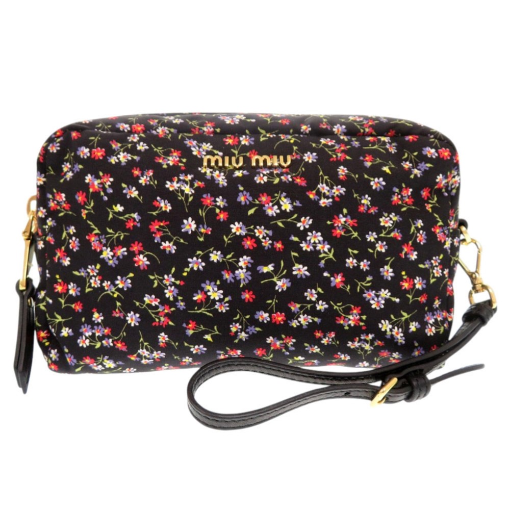 新品同様 花柄 ポーチ ナイロン ブラック 1261【中古】 レディース
