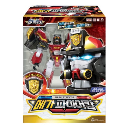 [正規品] 最強警察 ミニ特攻隊 メガファイアカップ / 大型サイズ/LED ライト/サウンド/消防隊員/頭に変身/変身ロボット/合体/MEGA FIRE COP/メガファイアコップ