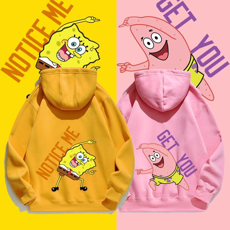 スポンジボブ スクエアパンツ ビッグ スター アニメーション プリント スウェットシャツ 春と秋 カジュアル ユニセックス パーカー Love You