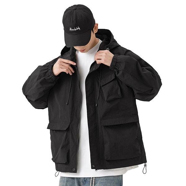 ナイロンジャケット メンズ フード付き ジップアップ ウィンドブレーカー アウトドア スポーツ キャンプ 釣り フィッシング 防風 春 秋