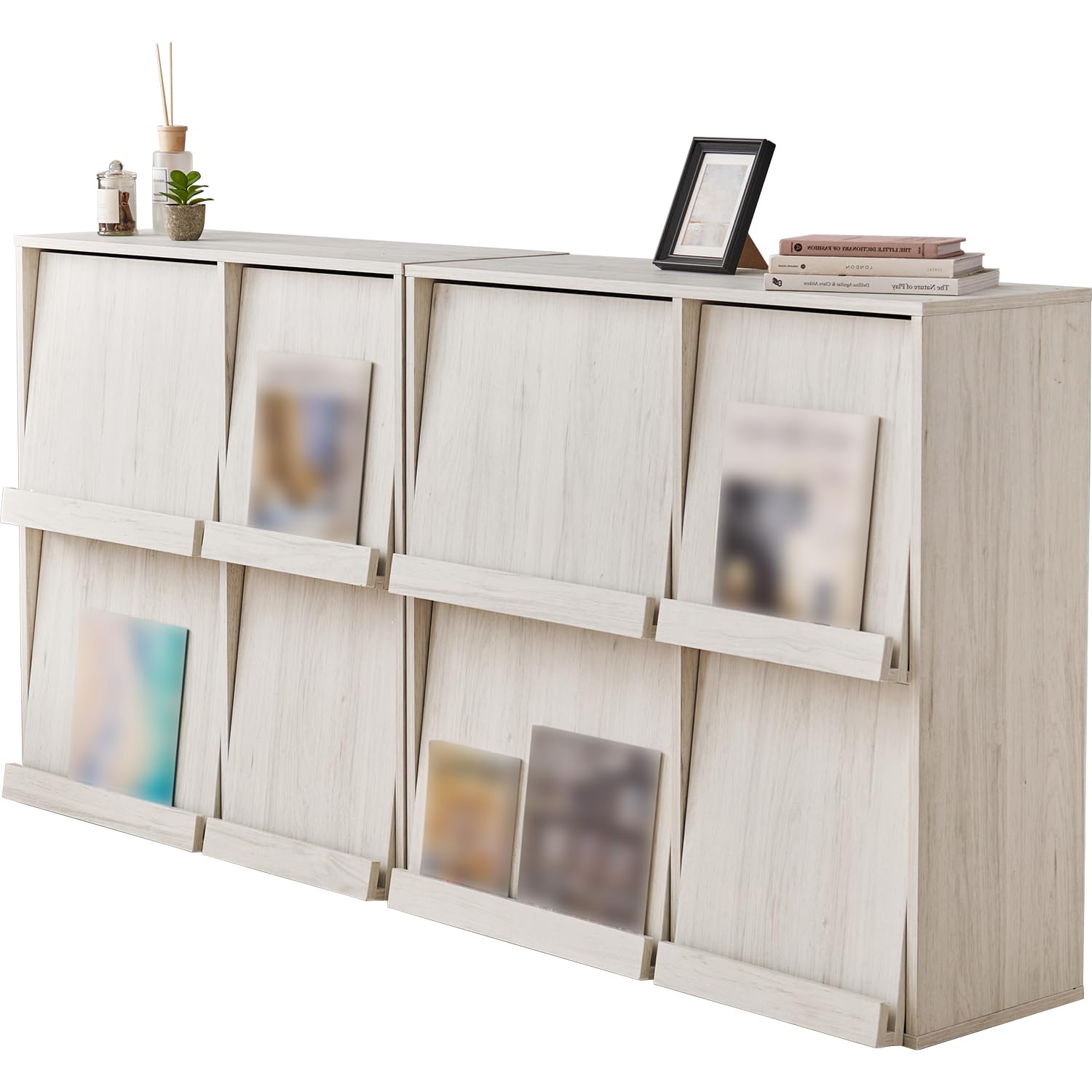 萩原 収納 ブックラック ディスプレイ ラック 本棚 大容量 推し活 【 隠くす＆飾ざる 】 フラップ棚 付き 連結可能 重ね置き 幅 85 奥行 30 高さ85 ホワイト 2個セット RCC-171