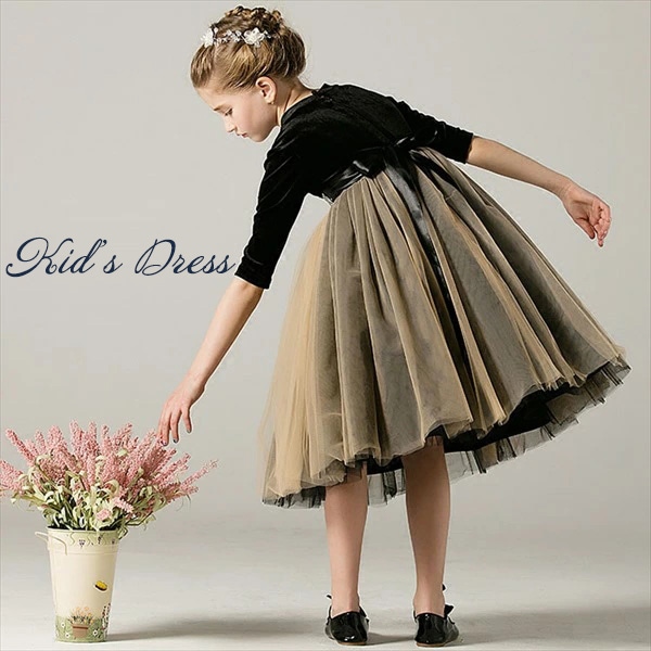 ピアノ発表会 中学生 ワンピース ドレス 女の子 160 子供ドレス ロング 120 130 140 150 160 ドレス ドレス子どもドレス 結婚式 キッズ フォーマルドレス プリンセス 黒 薄金