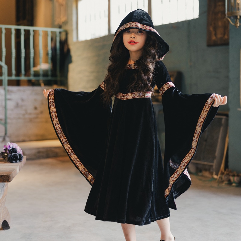 ハロウィンの子供用コスチュームレトロ宮殿風赤ずきんヨーロッパ風の長袖中世コスチューム吸血鬼魔女コスチューム
