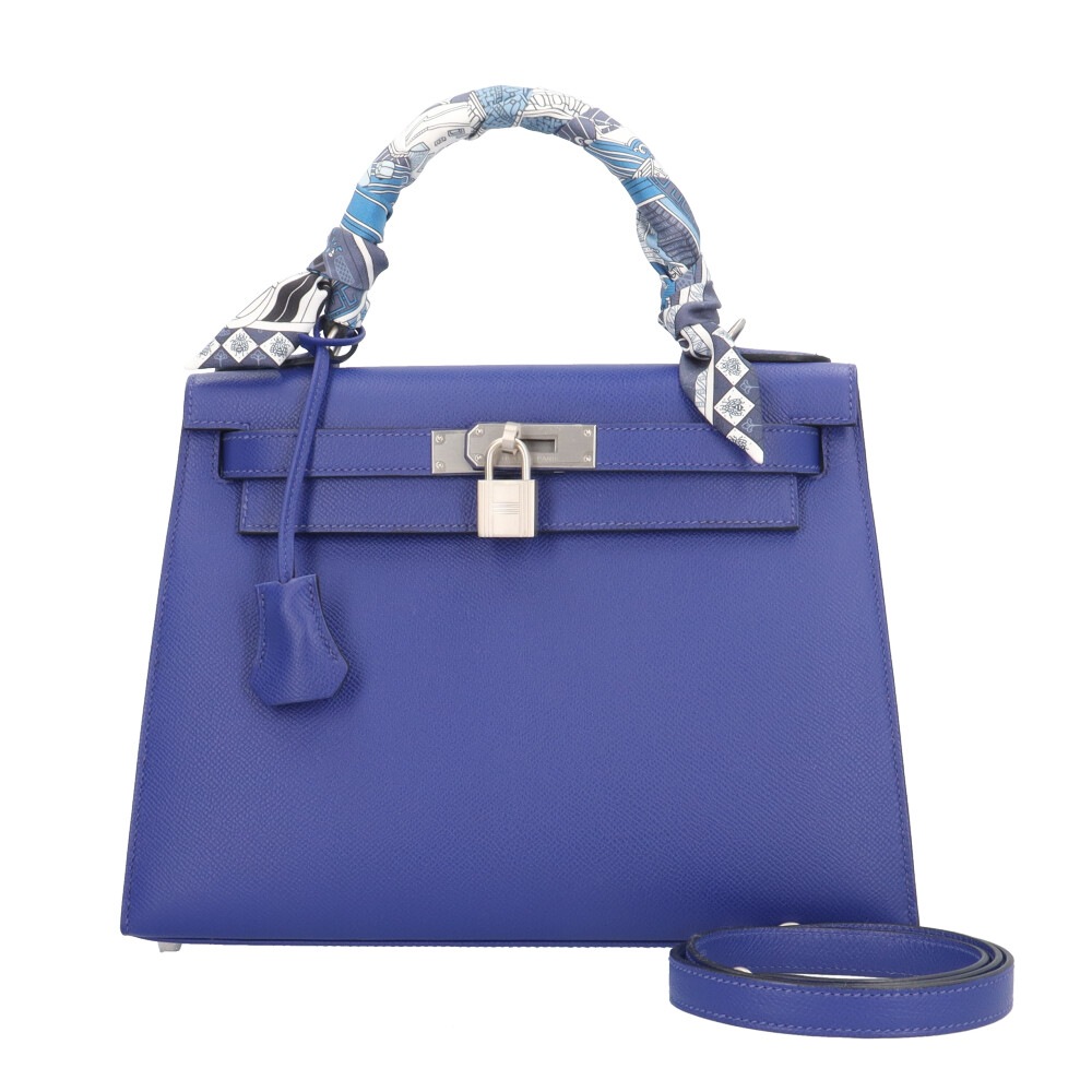 エルメス ケリー28 ショルダーバッグ レザー ブルー HERMES 中古 美品